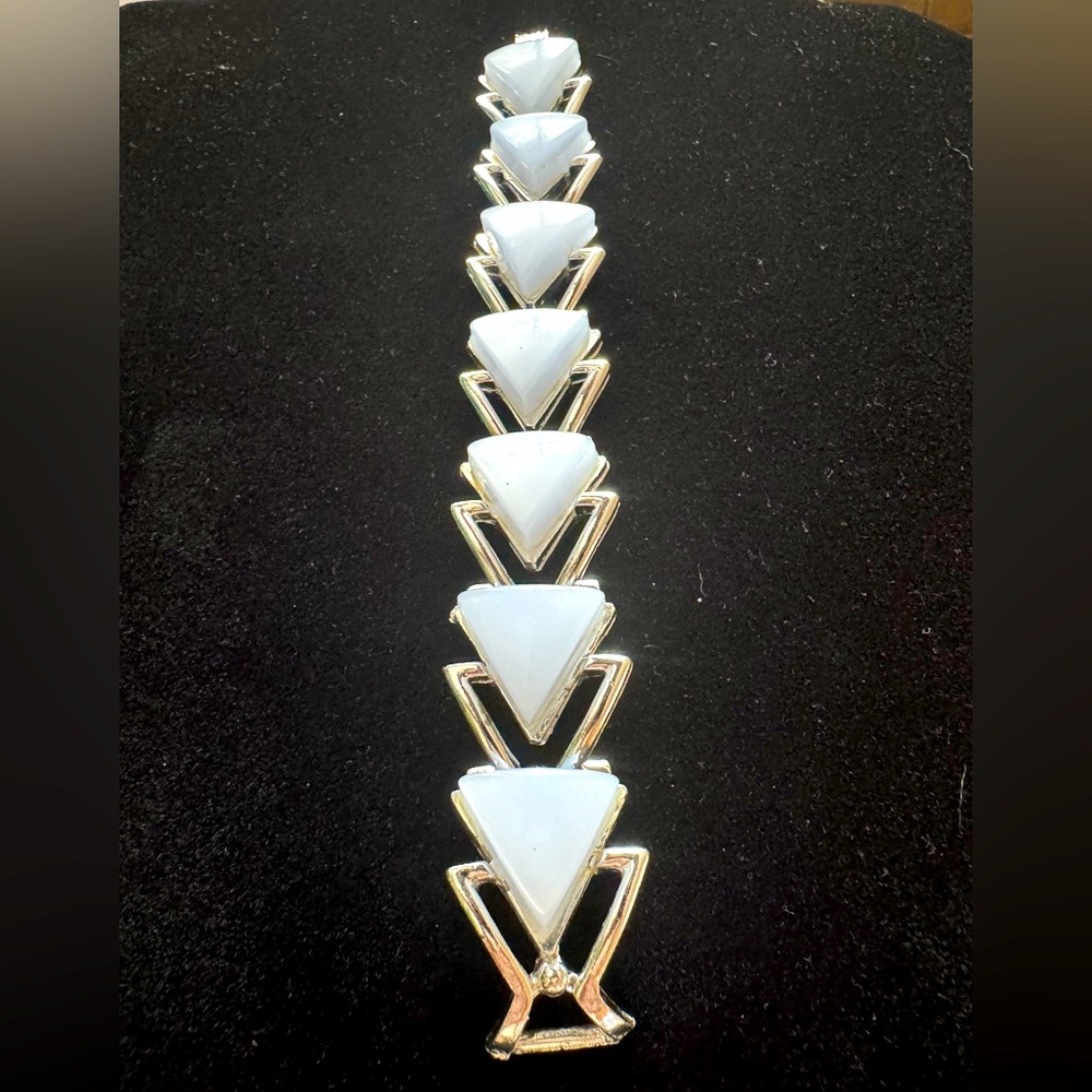 Vintage Pale Blue Thermoset Lucite & Silvertone Geometric Bracelet